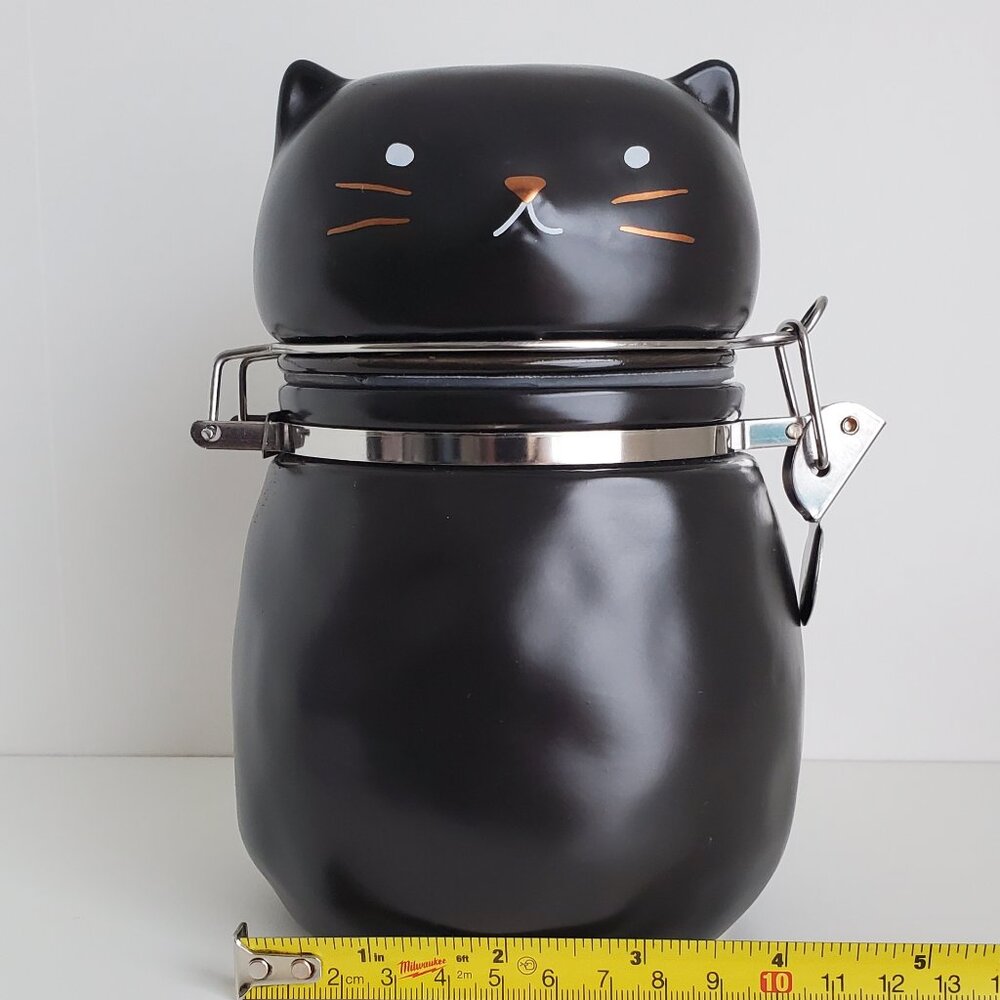 Black Ceramic Cat Halloween Canister With Hinged Lid